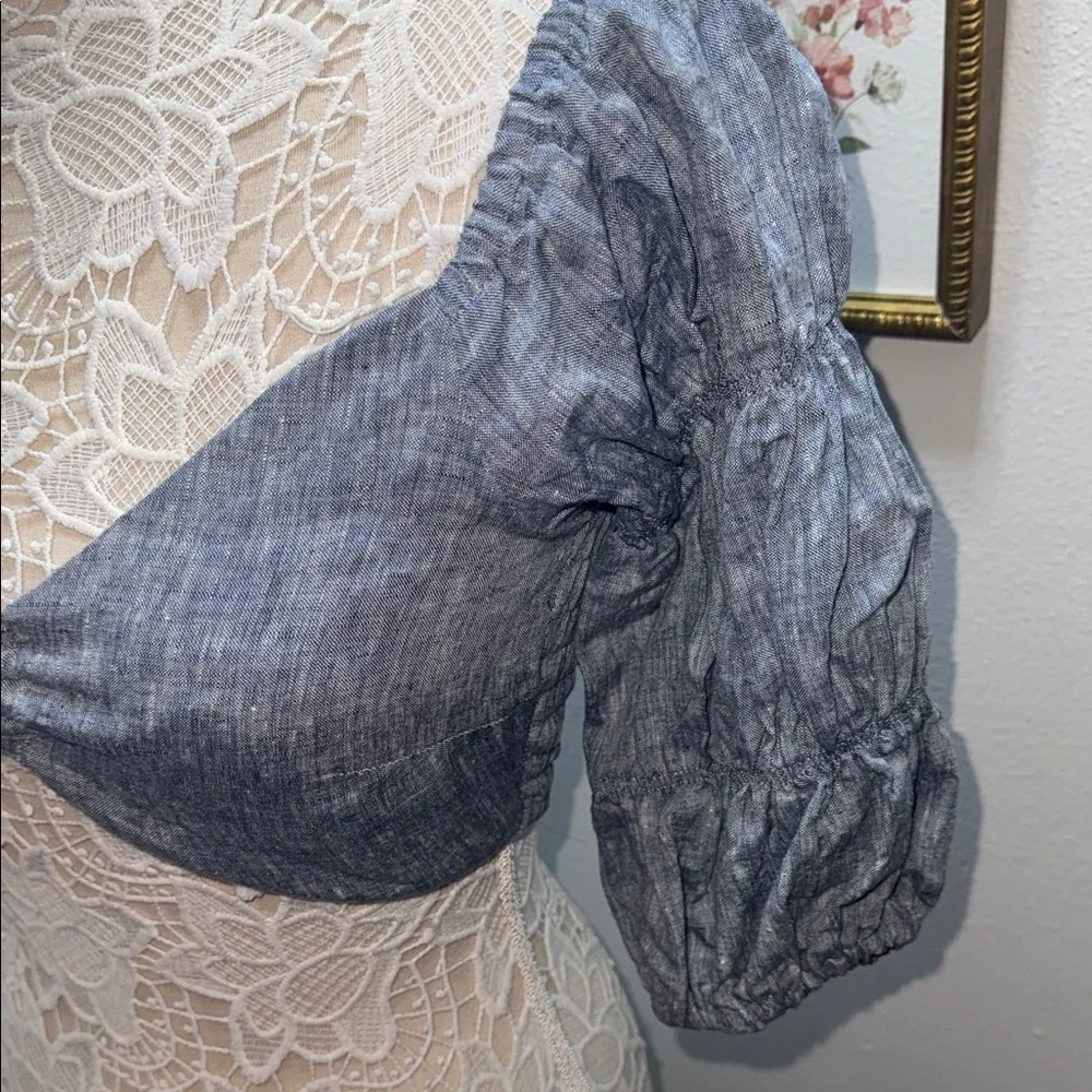 Claude Tulum 100% Linen Elegant Blue Women's Blouse - Picture 3 of 4